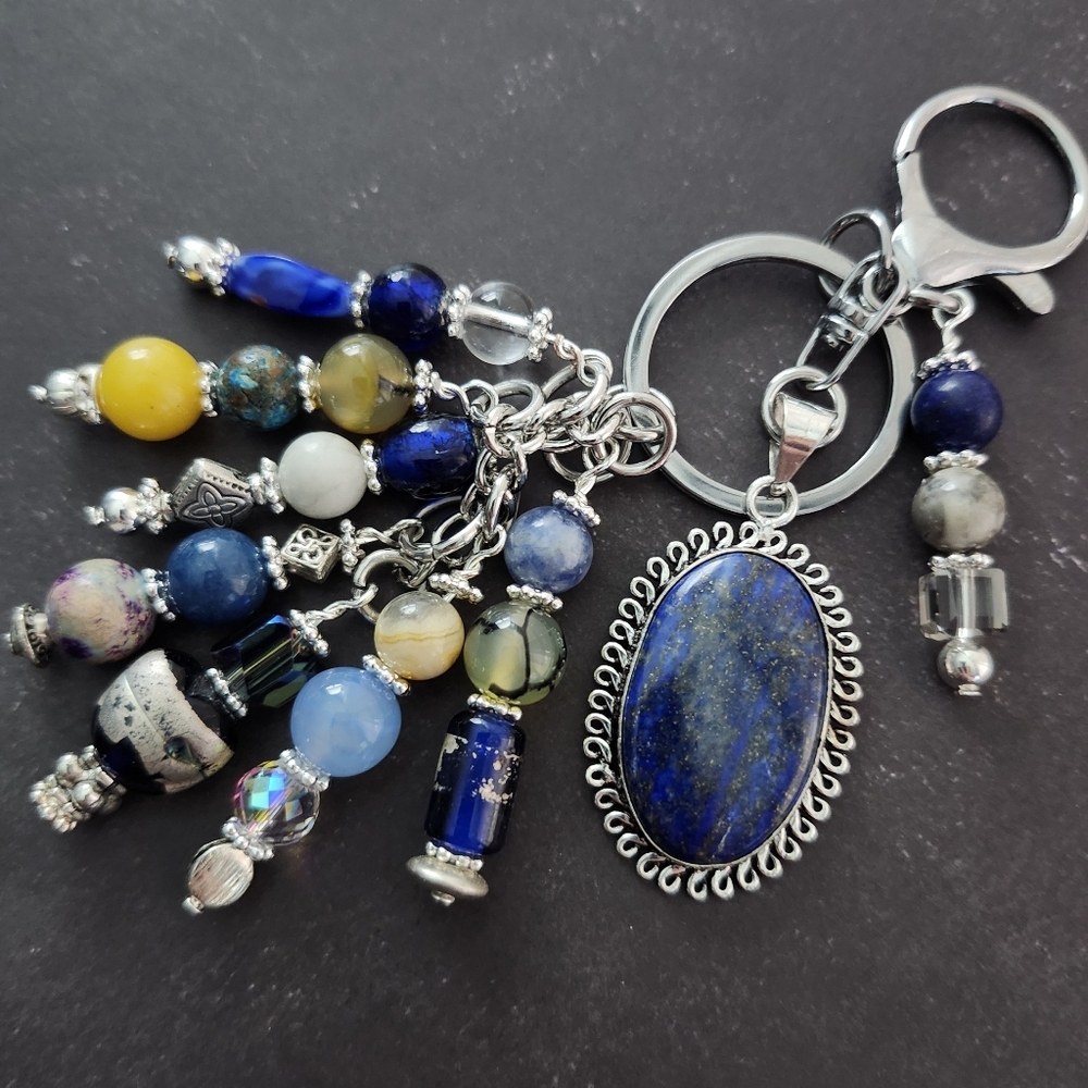 Lapis Stone Purse Charm or Keychain Agate Jade Glass Handcrafted